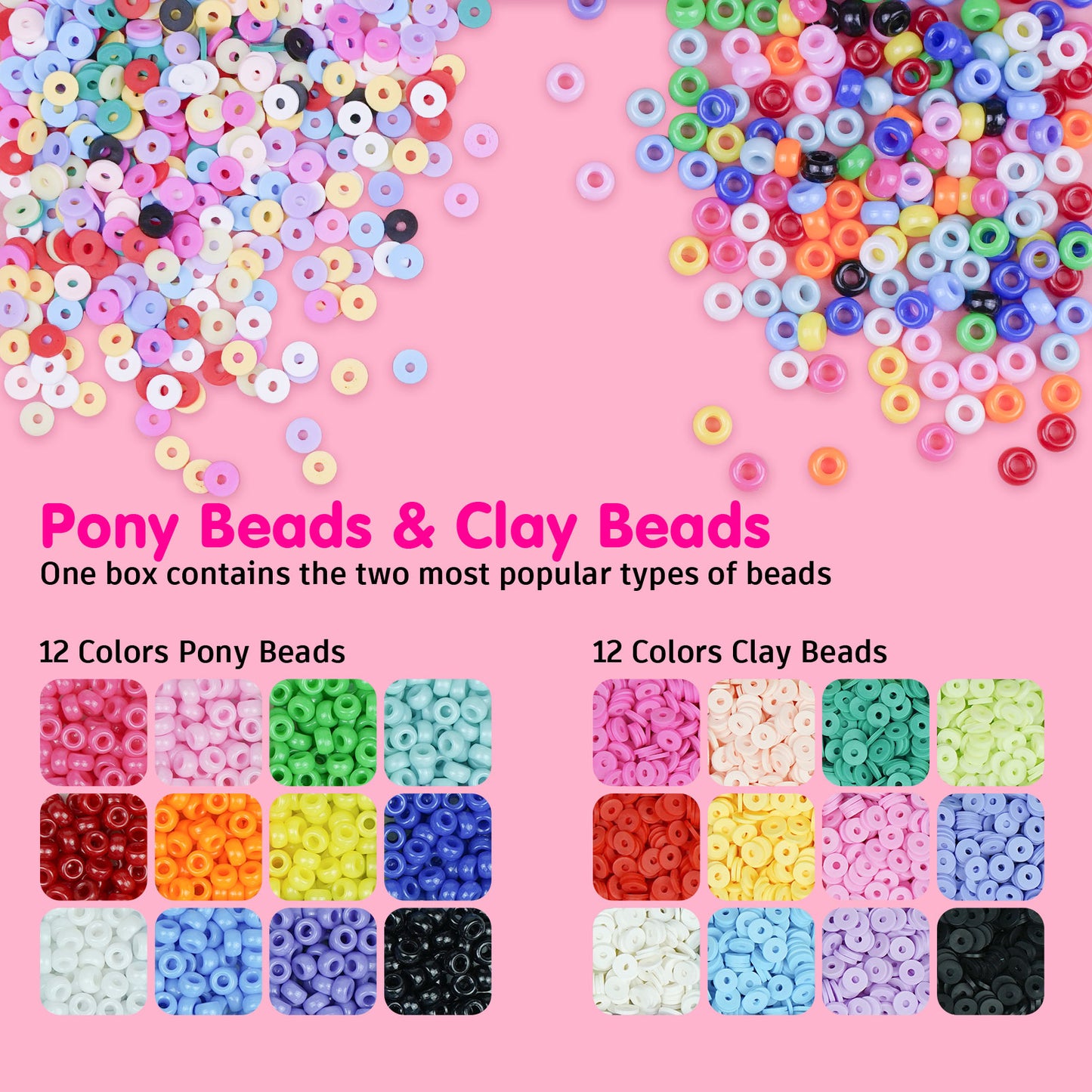 Beads Bracelet Making Kit, Velavior Bracelet Kit Combo of Polymer Clay Beads Pony Beads Letter Beads Charm Pendants and Elastic String for Jewelry Making, DIY Crafts for Bracelets Necklace Gifts