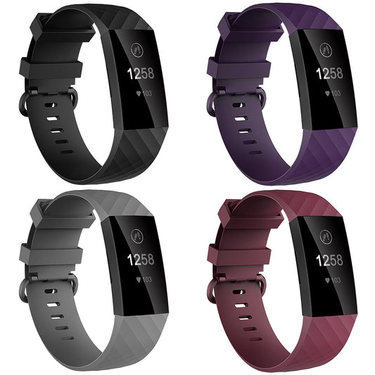 4 Pack Bands for Fitbit Charge 4/ Fitbit Charge 3/ Charge3 SE, Soft Waterproof Replacement Wristbands for Women Men Large Black/Gray/Sangria/Purple