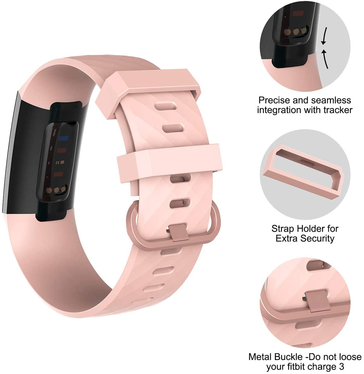 Velavior Waterproof Bands for Fitbit Charge 3/ Fitbit Charge 4/ Charge3 SE, Replacement Wristbands for Women Men Small Large (Baby Pink, Large)