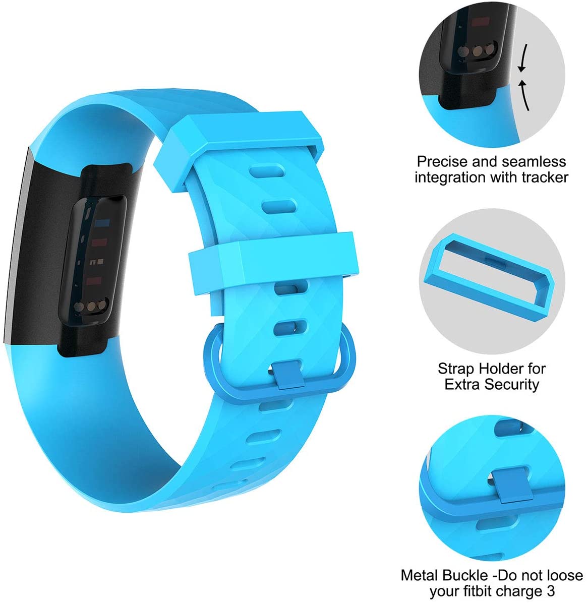 Velavior Waterproof Bands for Fitbit Charge 3/ Fitbit Charge 4/ Charge3 SE, Replacement Wristbands for Women Men Small Large (Cerulean, Small)