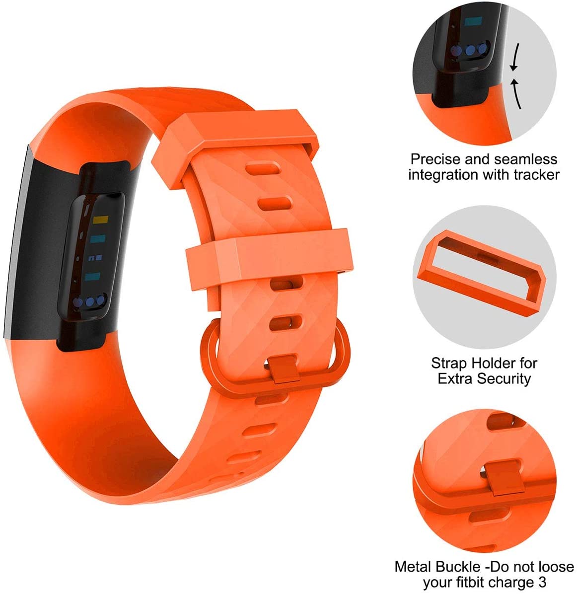 Velavior Waterproof Bands for Fitbit Charge 3/ Fitbit Charge 4/ Charge3 SE, Replacement Wristbands for Women Men Small Large (Orange, Large)