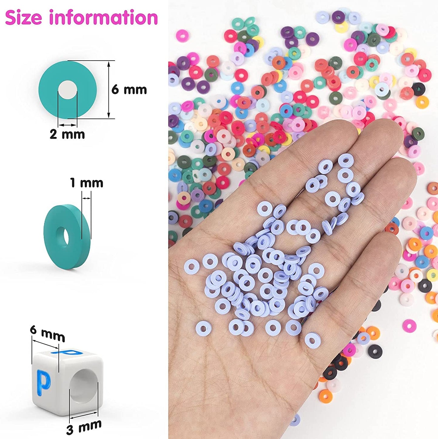 7200 Pcs Clay Beads and Letter Beads for Bracelet Making, Velavior 20 Strands 6mm Flat Round Polymer Clay Beads Colorful Heishi Beads Kit for Jewelry Making DIY Bracelets Necklace Pendant Crafts