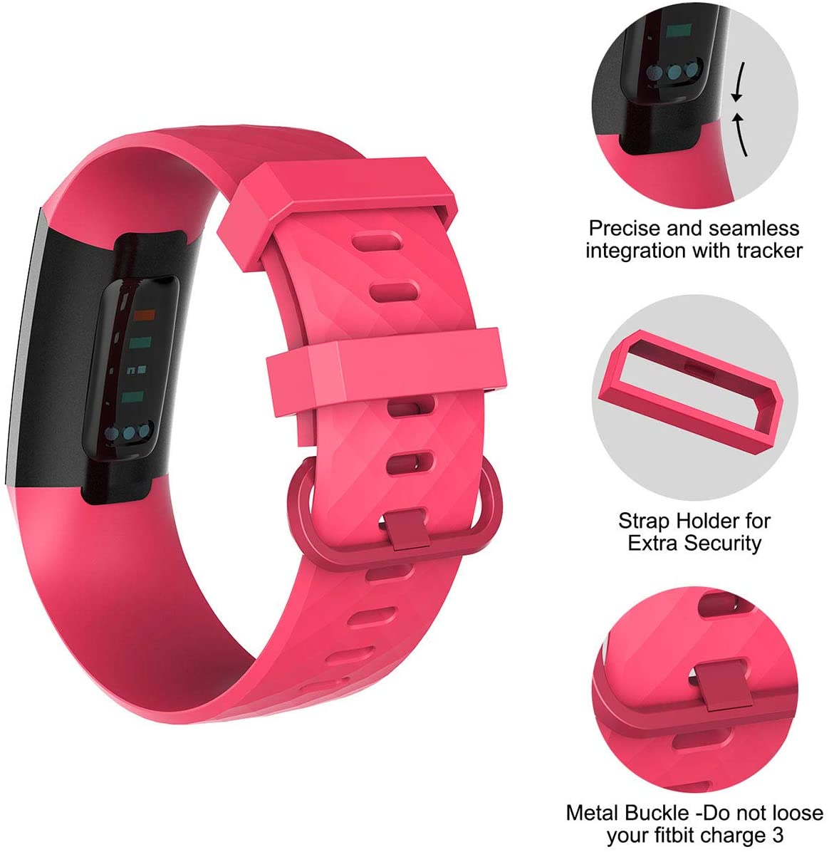 Velavior Waterproof Bands for Fitbit Charge 3/ Fitbit Charge 4/ Charge3 SE, Replacement Wristbands for Women Men Small Large (Hot Pink, Large)