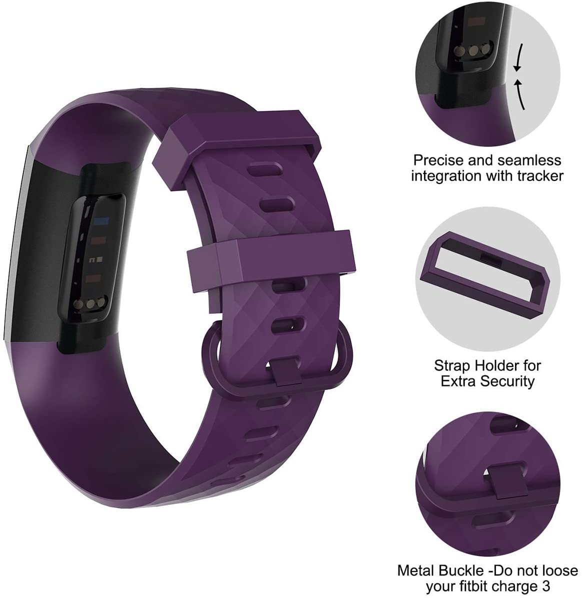 Velavior Waterproof Bands for Fitbit Charge 3/ Fitbit Charge 4/ Charge3 SE, Replacement Wristbands for Women Men Small Large (Purple, Large)