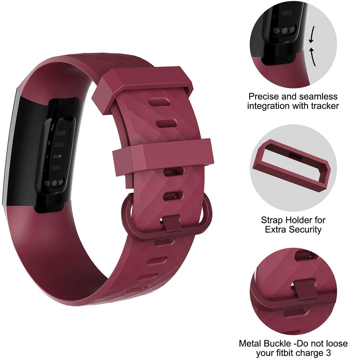 Velavior Waterproof Bands for Fitbit Charge 3/ Fitbit Charge 4/ Charge3 SE, Replacement Wristbands for Women Men Small Large (Sangria, Large)