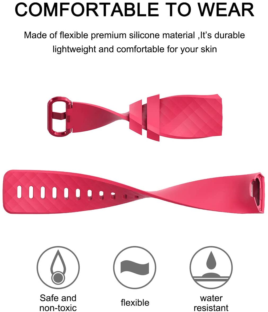 Velavior Waterproof Bands for Fitbit Charge 3/ Fitbit Charge 4/ Charge3 SE, Replacement Wristbands for Women Men Small Large (Hot Pink, Large)