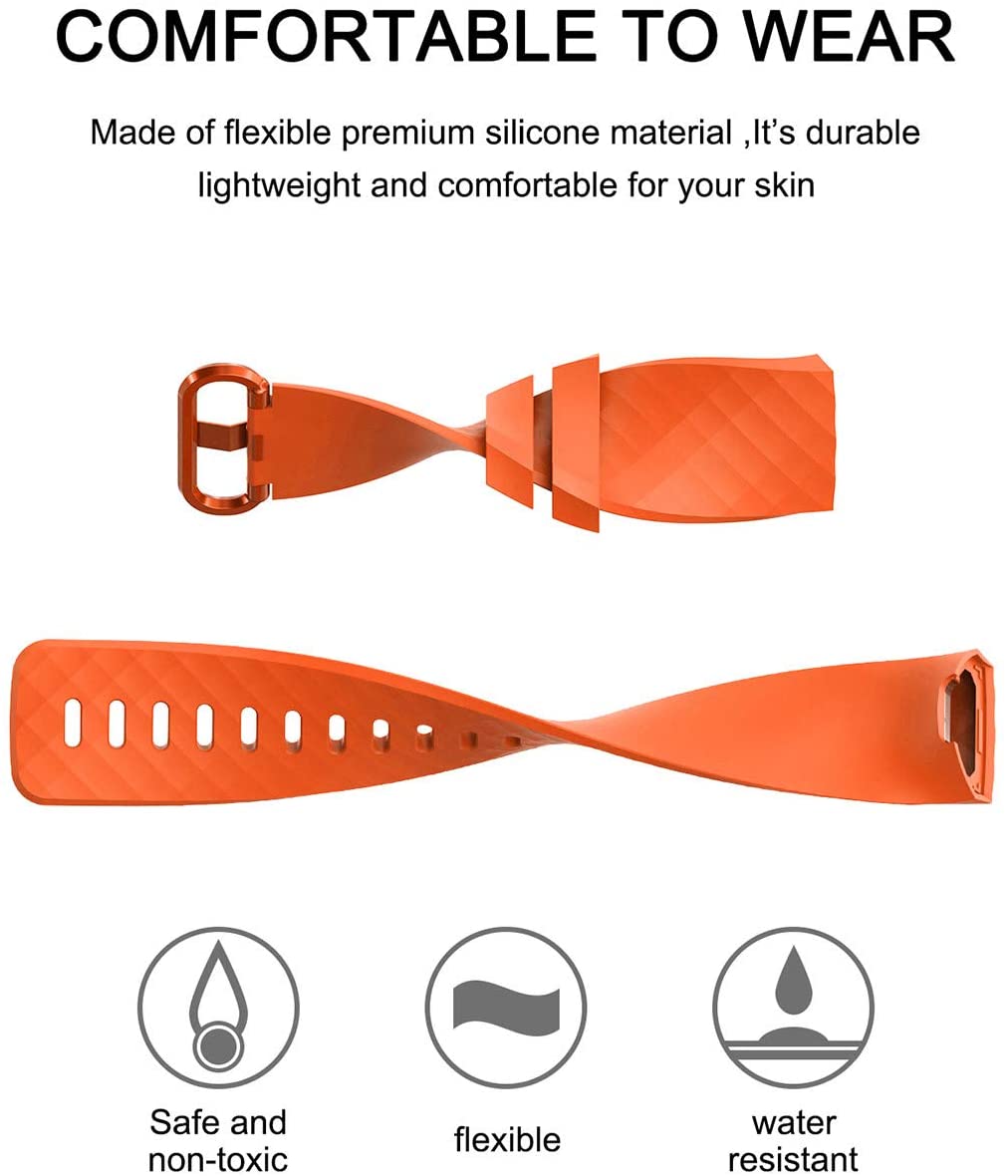 Velavior Waterproof Bands for Fitbit Charge 3/ Fitbit Charge 4/ Charge3 SE, Replacement Wristbands for Women Men Small Large (Orange, Small)