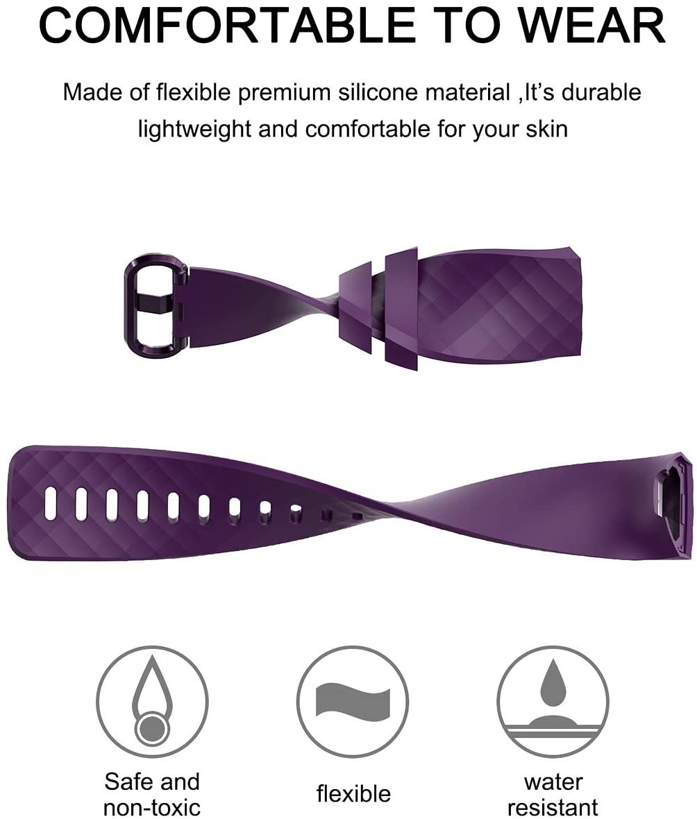 Velavior Waterproof Bands for Fitbit Charge 3/ Fitbit Charge 4/ Charge3 SE, Replacement Wristbands for Women Men Small Large (Purple, Small)